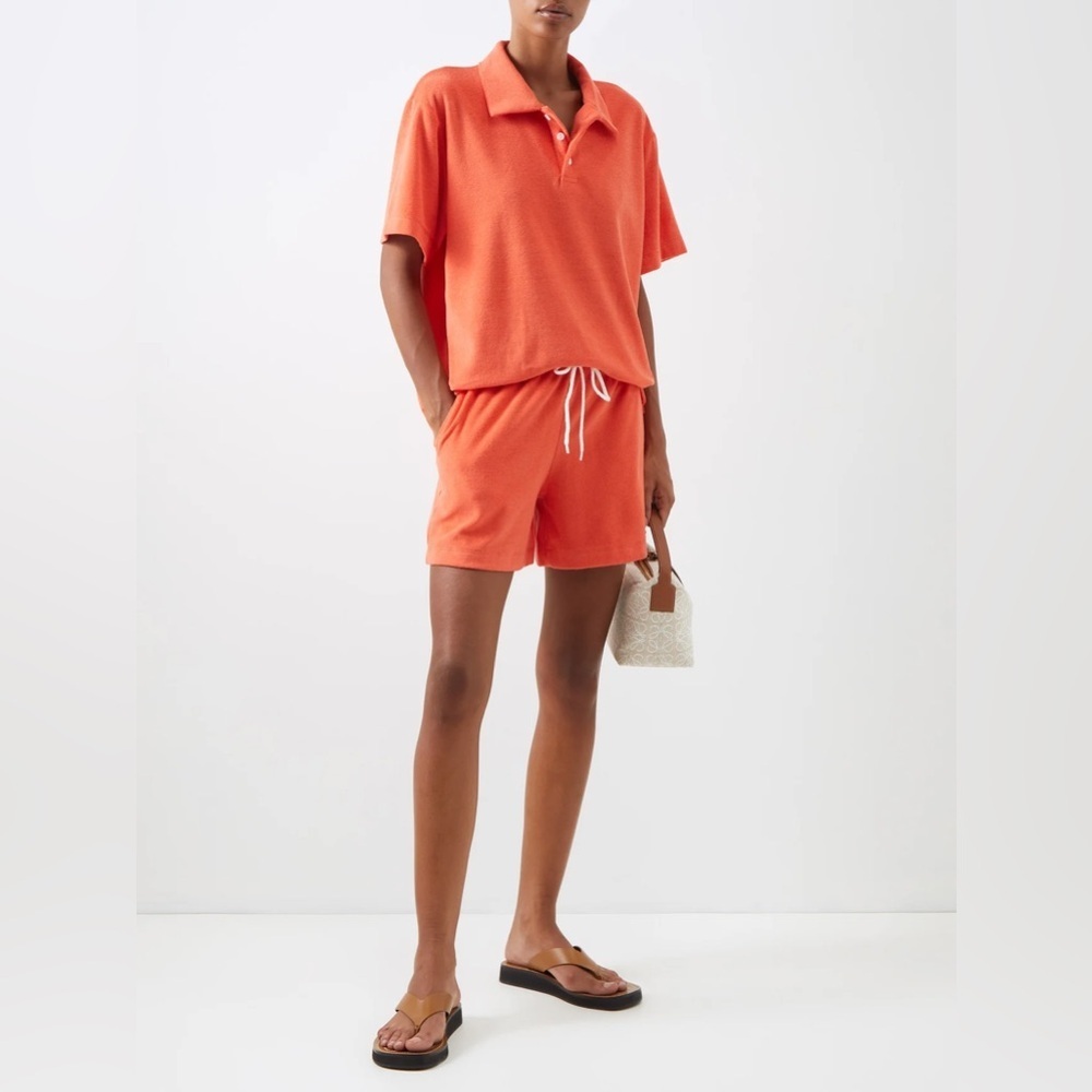 The Frankie Shop | Cairo Cotton-Blend Terry Shorts Orange Small Lounge Beach